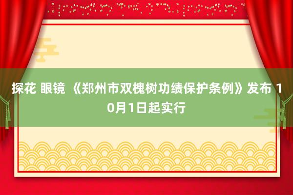 探花 眼镜 《郑州市双槐树功绩保护条例》发布 10月1日起实行