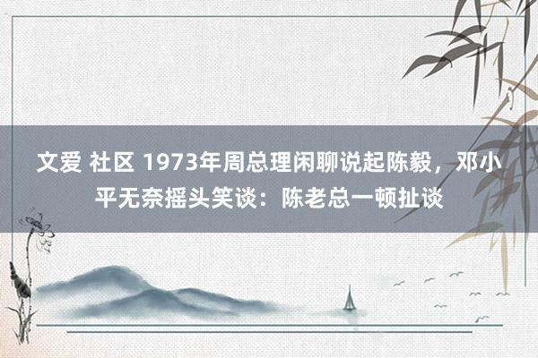 文爱 社区 1973年周总理闲聊说起陈毅，邓小平无奈摇头笑谈：陈老总一顿扯谈