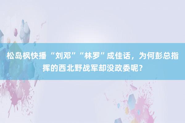 松岛枫快播 “刘邓”“林罗”成佳话，为何彭总指挥的西北野战军却没政委呢？