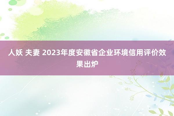 人妖 夫妻 2023年度安徽省企业环境信用评价效果出炉