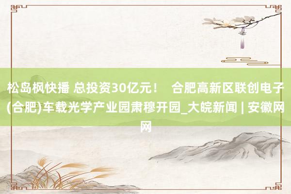 松岛枫快播 总投资30亿元！  合肥高新区联创电子(合肥)车载光学产业园肃穆开园_大皖新闻 | 安徽网