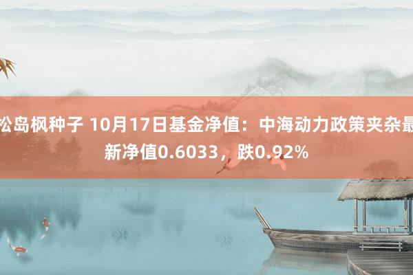 松岛枫种子 10月17日基金净值：中海动力政策夹杂最新净值0.6033，跌0.92%