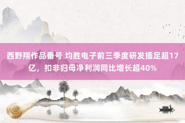 西野翔作品番号 均胜电子前三季度研发插足超17亿，扣非归母净利润同比增长超40%