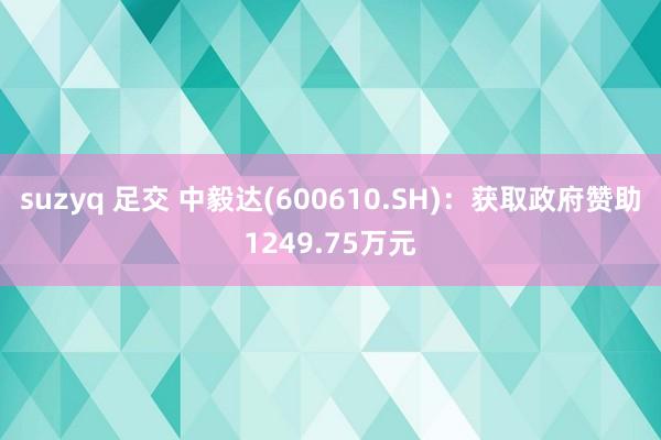 suzyq 足交 中毅达(600610.SH)：获取政府赞助1249.75万元