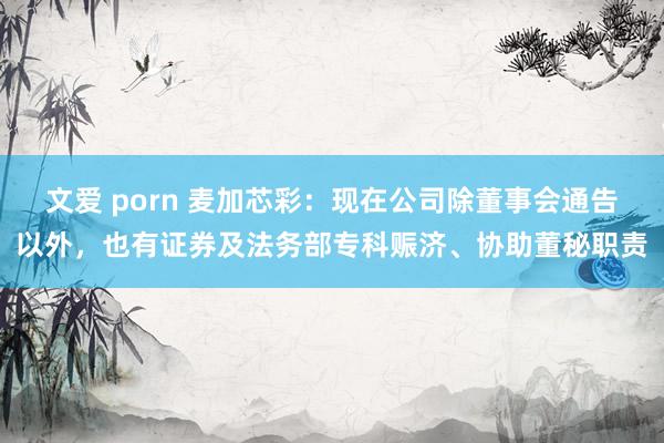 文爱 porn 麦加芯彩：现在公司除董事会通告以外，也有证券及法务部专科赈济、协助董秘职责