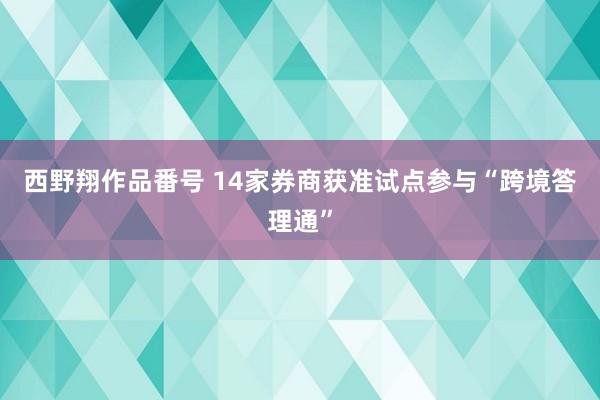 西野翔作品番号 14家券商获准试点参与“跨境答理通”