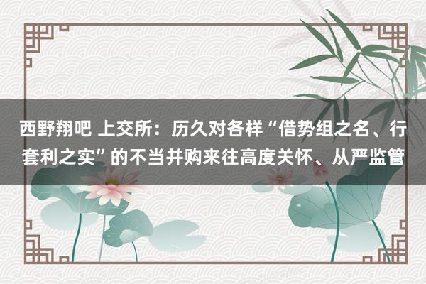 西野翔吧 上交所：历久对各样“借势组之名、行套利之实”的不当并购来往高度关怀、从严监管