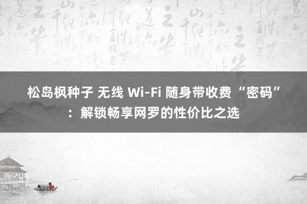 松岛枫种子 无线 Wi-Fi 随身带收费 “密码”：解锁畅享网罗的性价比之选